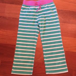 Size 8 Mini Boden cotton terry pants. Teal/white